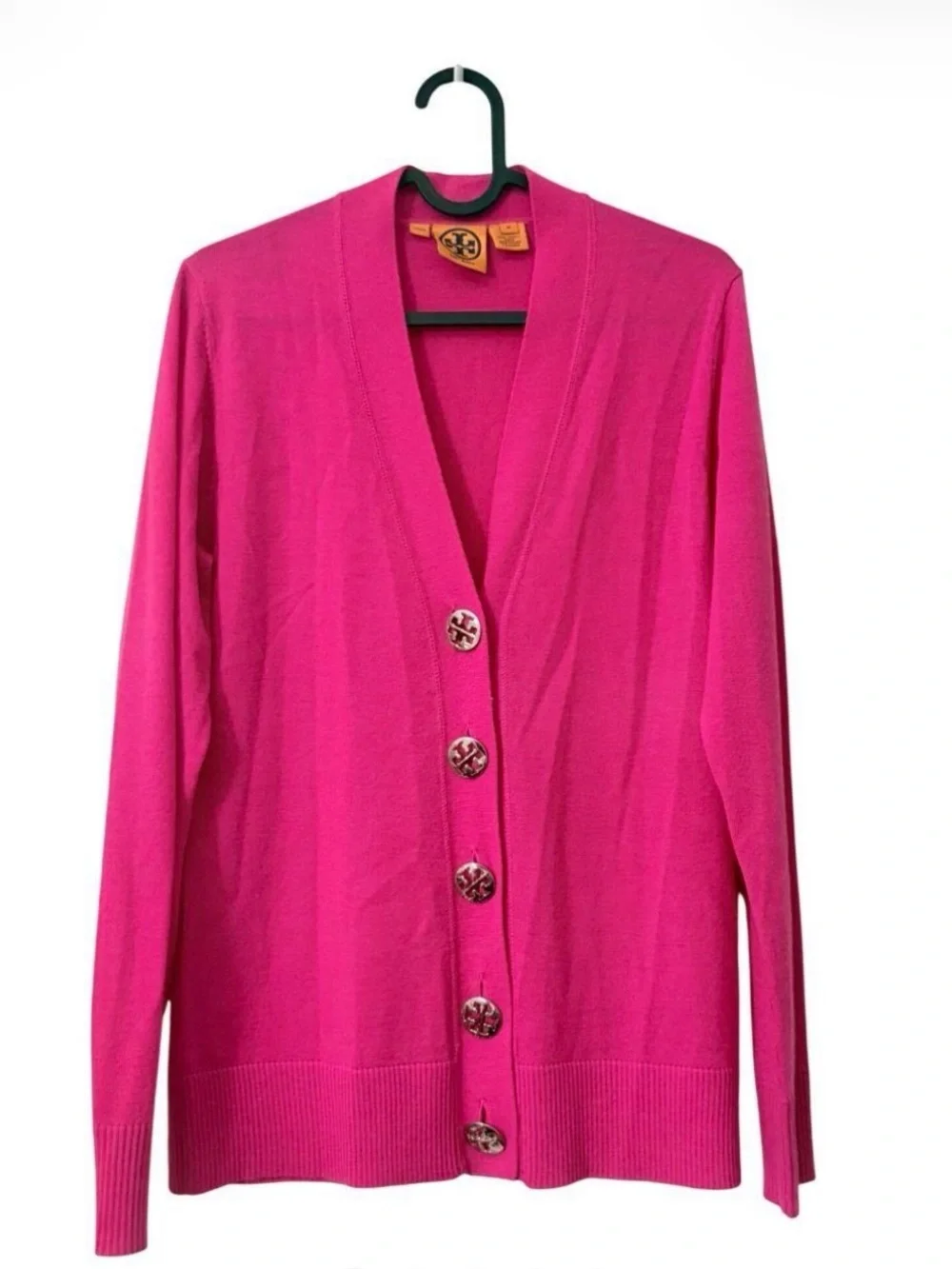 0222 Tory Burch Hot Pink Button-Front Cardigan